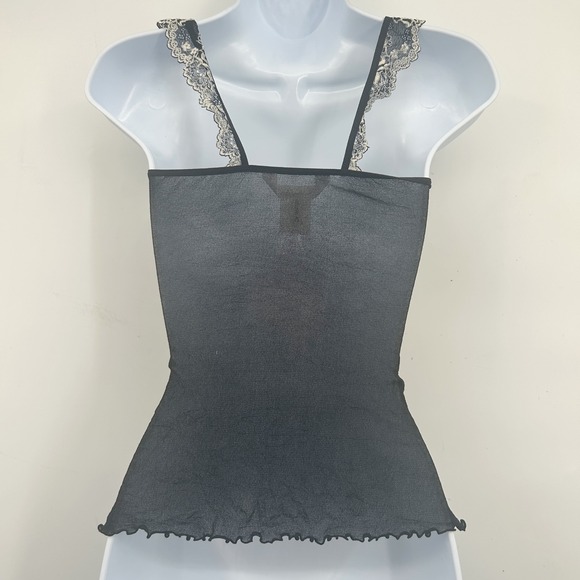 Gilligan O'Malley Womens Black Mesh Lace Trim Y2K Coquette Fairycore Cami Top M - Picture 7 of 7